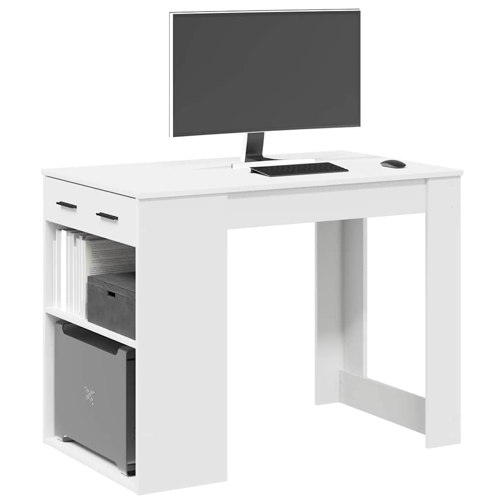 Bureau avec tiroir et étagère blanc bois d'ingénierie - XIOS