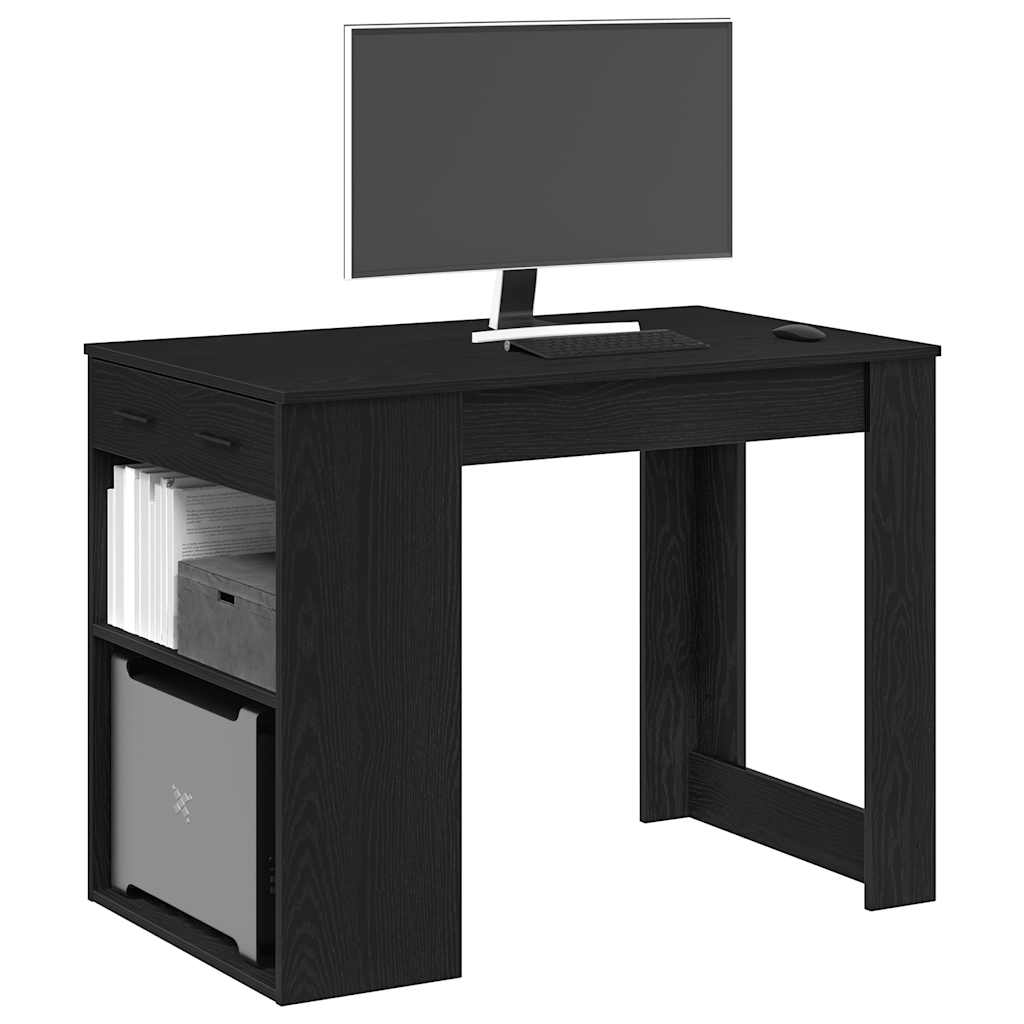 Bureau avec tiroir et étagère chêne noir bois d'ingénierie - XIOS