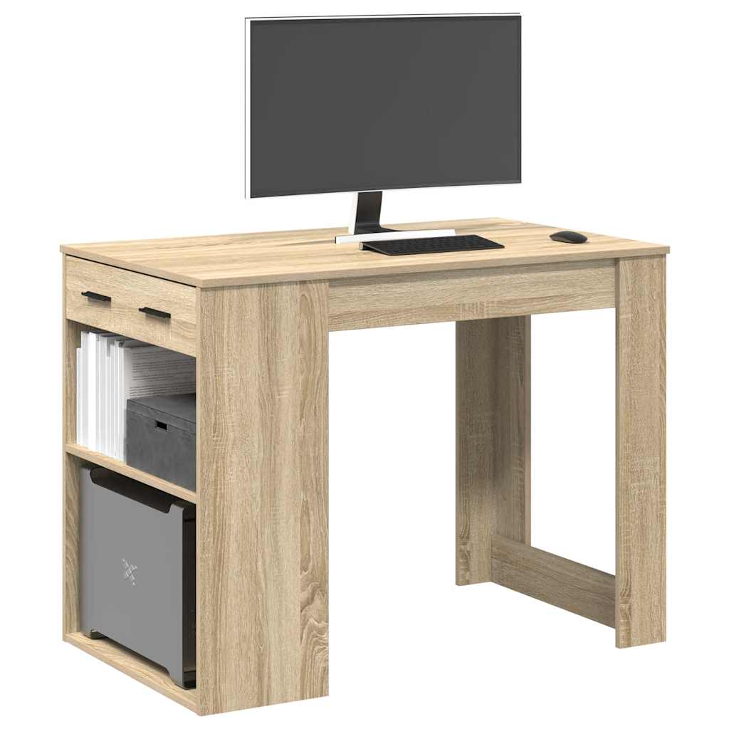 Bureau avec tiroir et étagère chêne sonoma bois d'ingénierie - XIOS