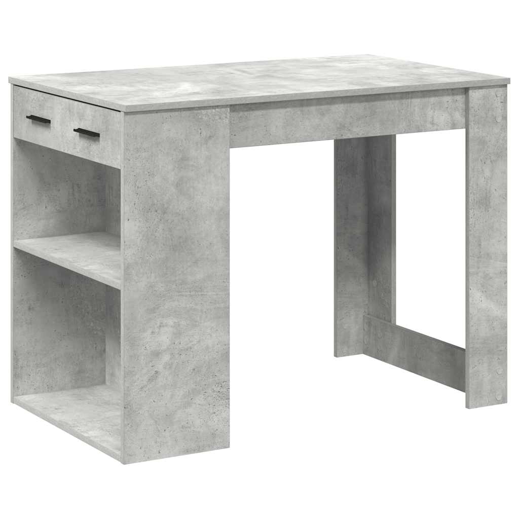 Bureau avec tiroir et étagère gris béton bois d'ingénierie - XIOS