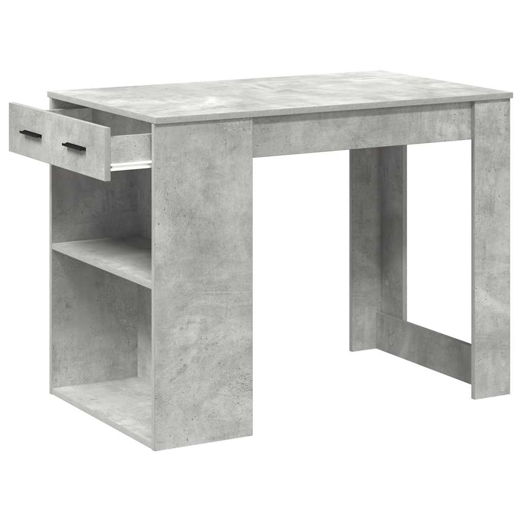 Bureau avec tiroir et étagère gris béton bois d'ingénierie - XIOS
