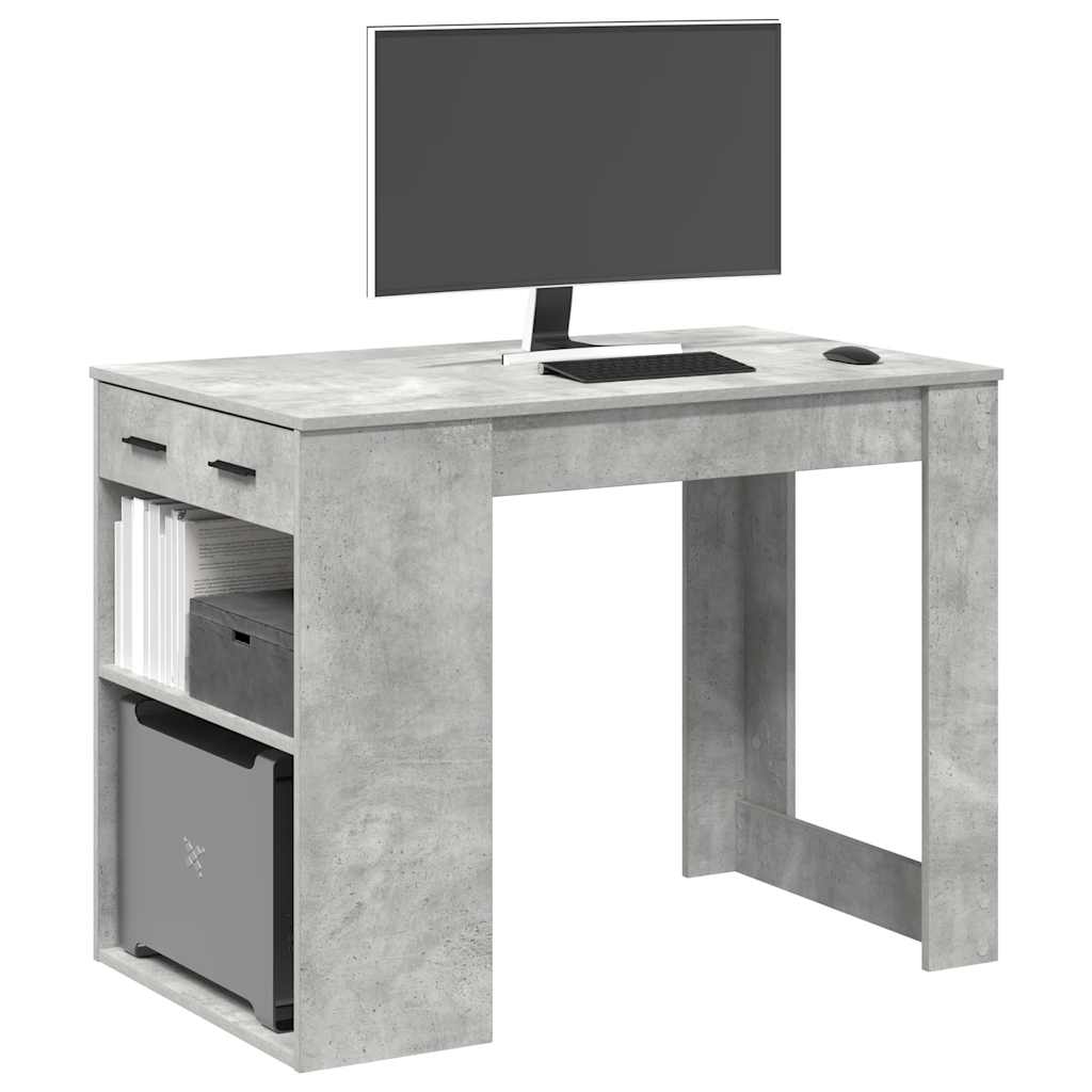 Bureau avec tiroir et étagère gris béton bois d'ingénierie - XIOS
