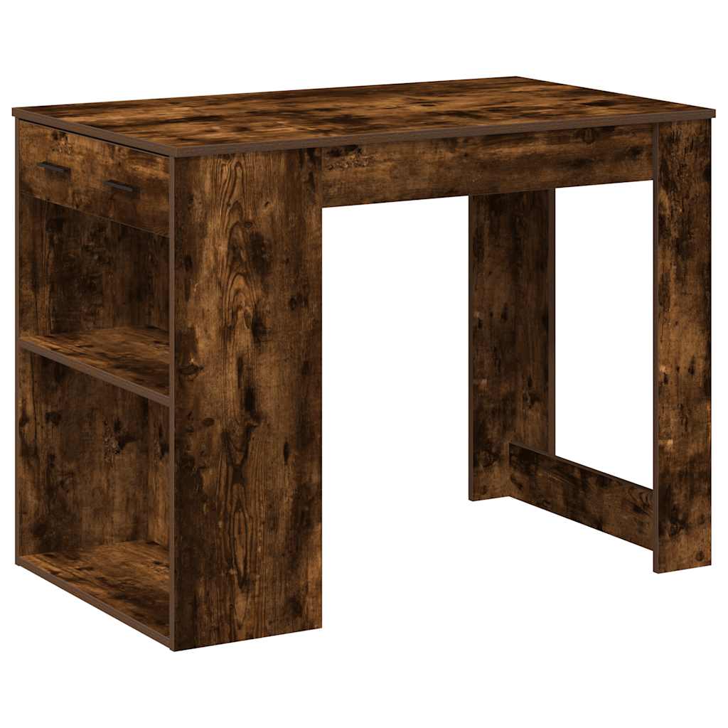 Bureau avec tiroir et étagère chêne fumé bois d'ingénierie - XIOS