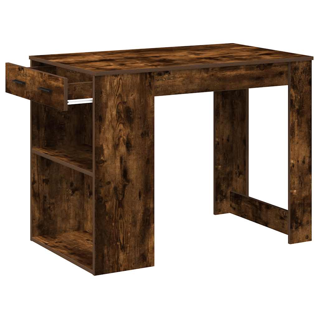 Bureau avec tiroir et étagère chêne fumé bois d'ingénierie - XIOS