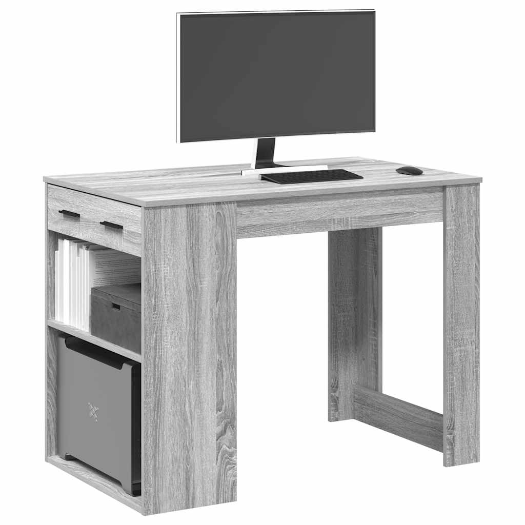 Bureau avec tiroir et étagère sonoma gris bois d'ingénierie - XIOS