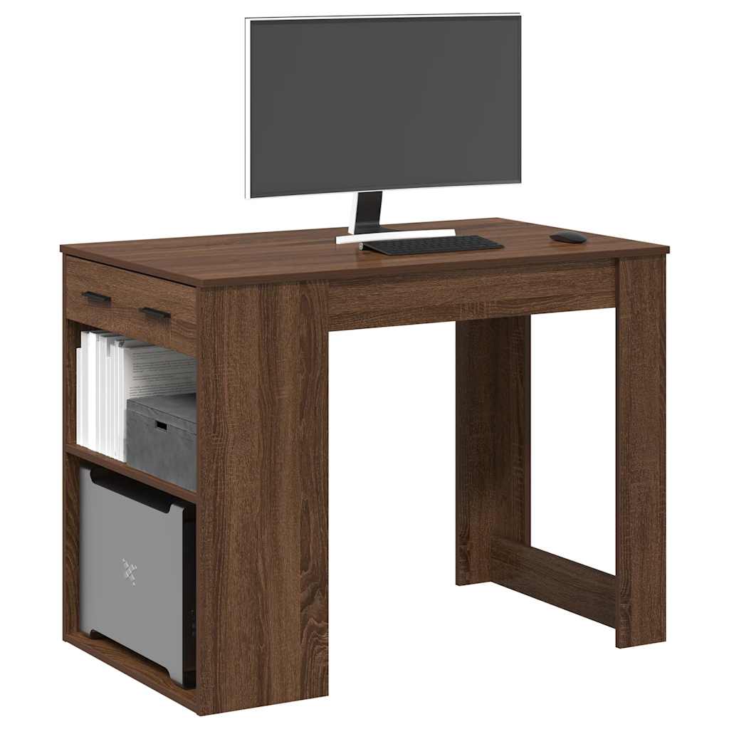 Bureau avec tiroir et étagère chêne marron bois d'ingénierie - XIOS