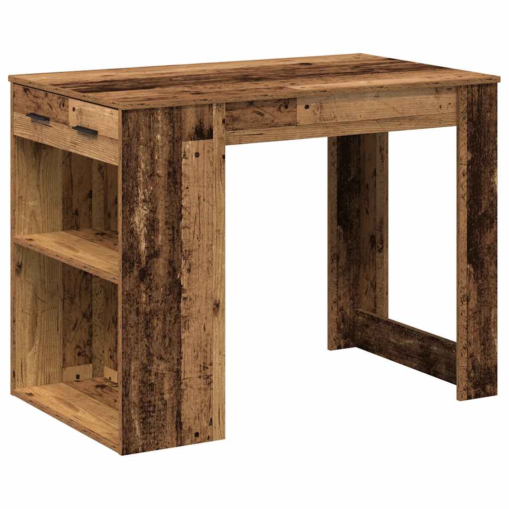 Bureau avec tiroir et étagère vieux bois bois d'ingénierie - XIOS