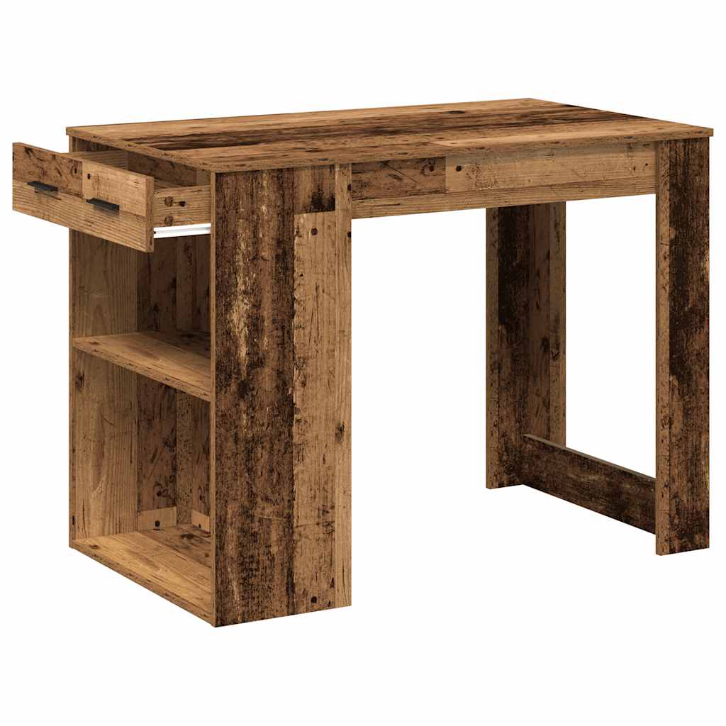 Bureau avec tiroir et étagère vieux bois bois d'ingénierie - XIOS
