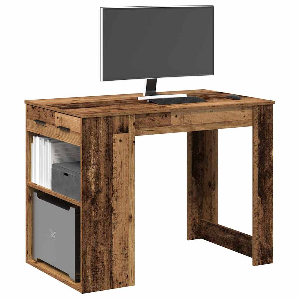 Bureau avec tiroir et étagère vieux bois bois d'ingénierie - XIOS