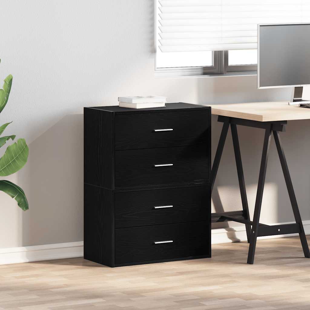 Armoires avec 2 tiroirs 2 pcs chêne noir bois d'ingénierie - XIOS