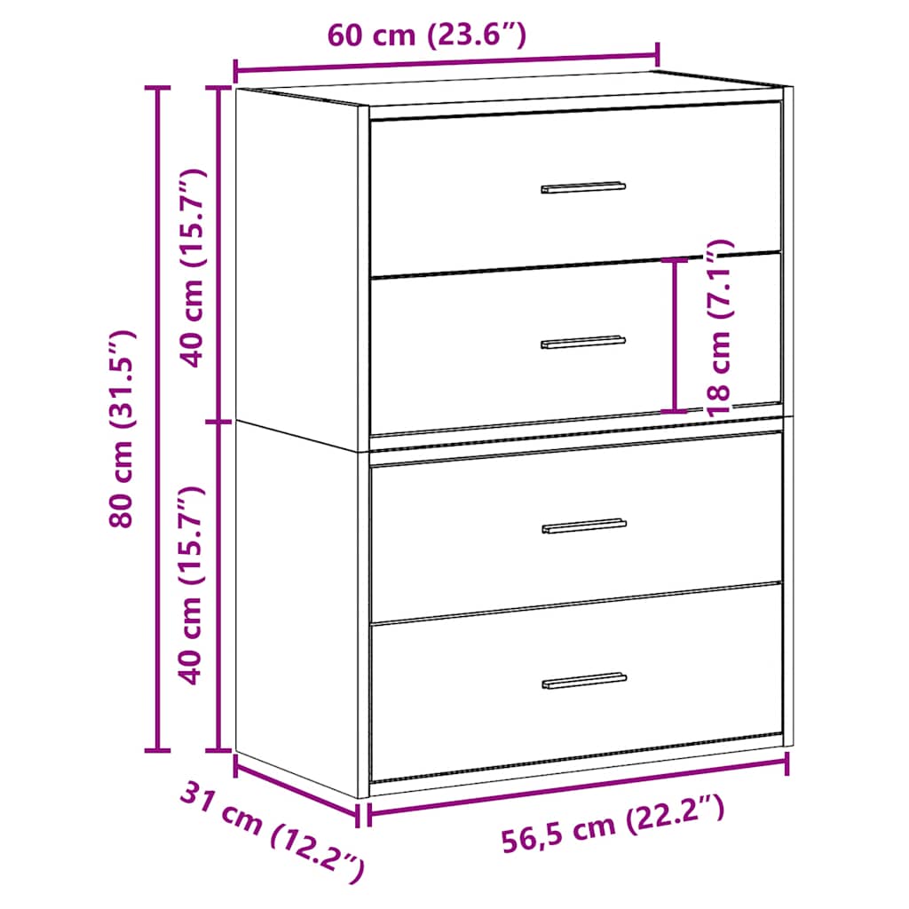 Armoires avec 2 tiroirs 2 pcs chêne sonoma bois d'ingénierie Commodes vidaXL   