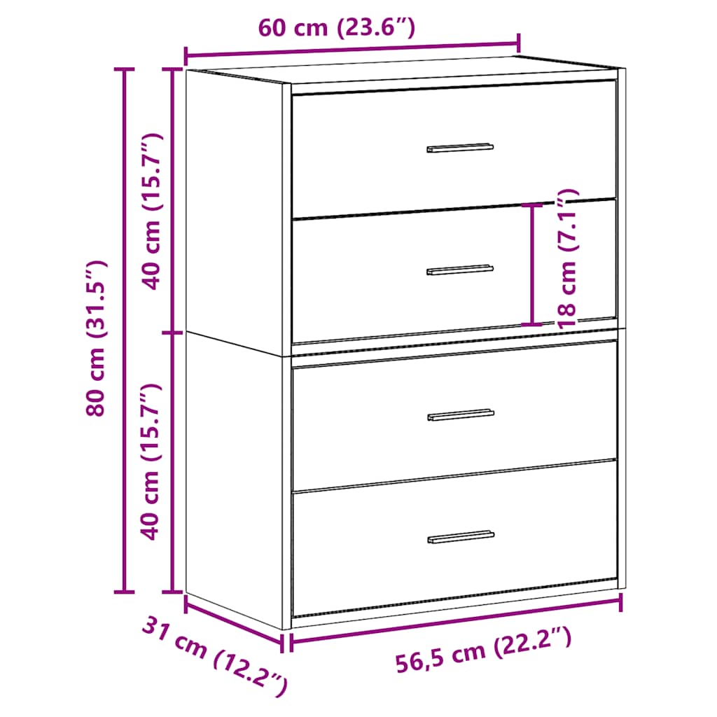 Armoires avec 2 tiroirs 2 pcs chêne marron bois d'ingénierie - XIOS