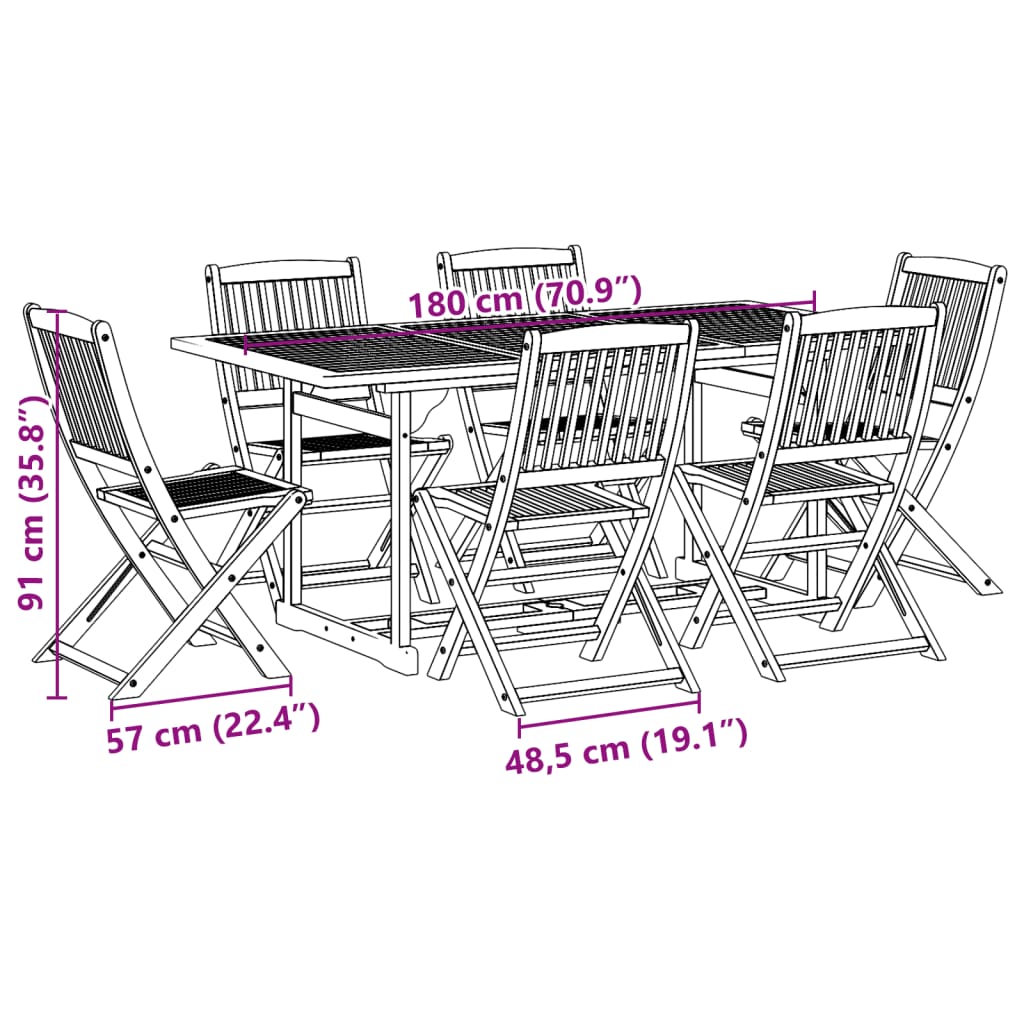 Ensemble à manger de jardin 7 pcs bois massif d'acacia