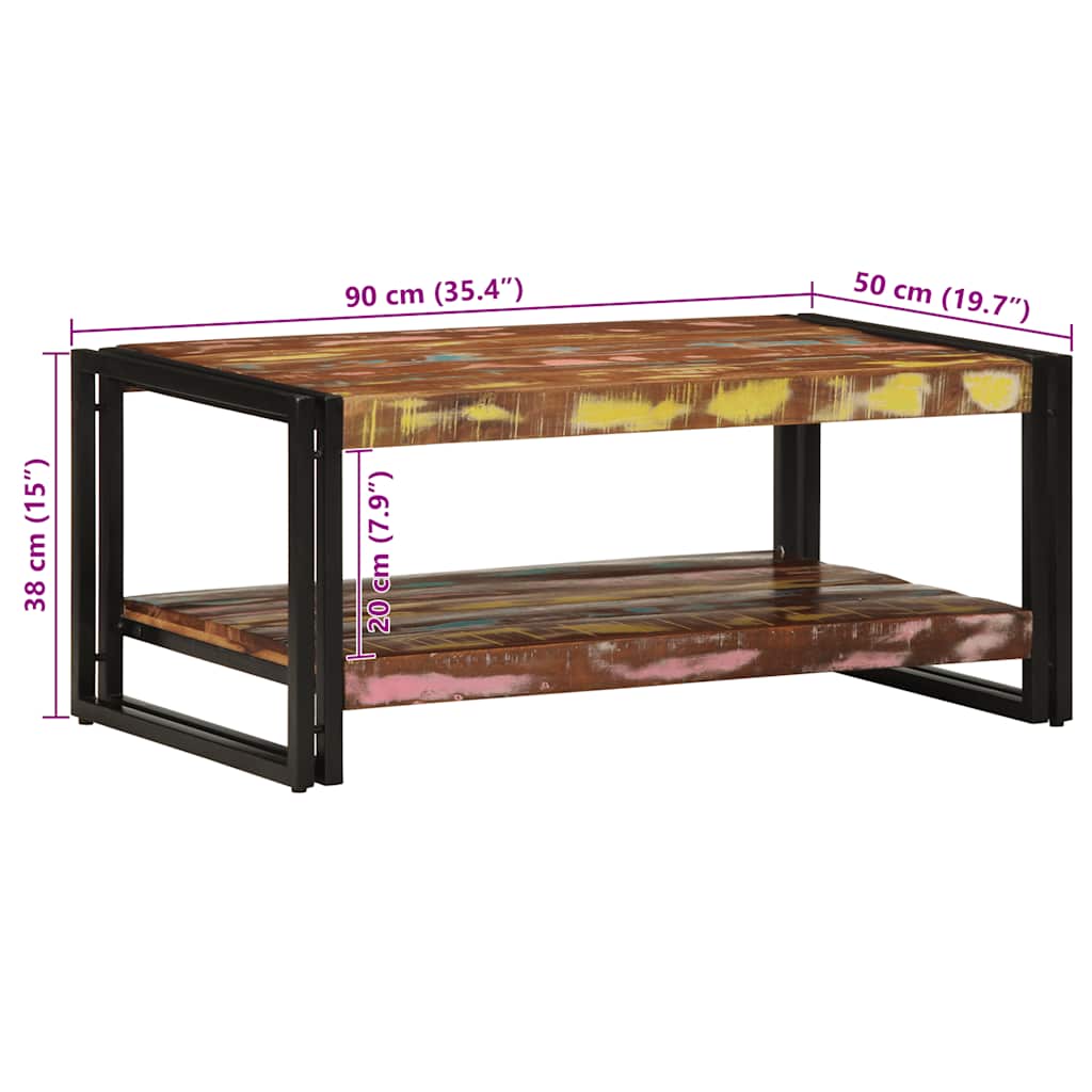 Table basse multicolore 90x50x38 cm bois de récupération massif - XIOS