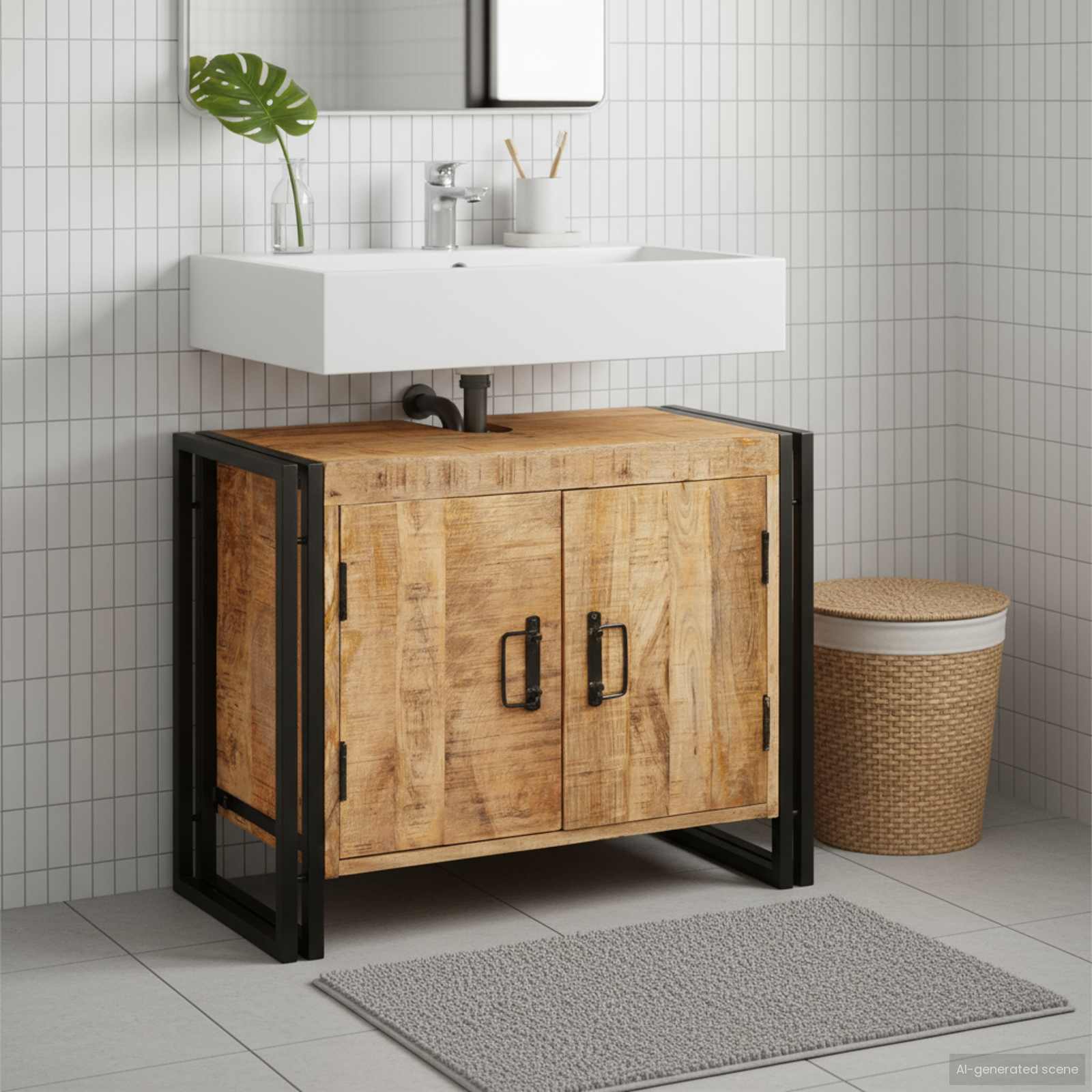 Meuble sous évier Marron 71 x 33 x 58 cm Bois de mangue massif