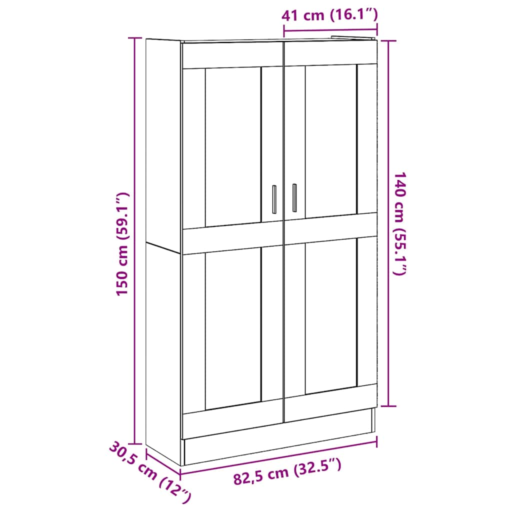 Buffet haut vieux bois 82,5x30,5x150 cm bois d'ingénierie - XIOS