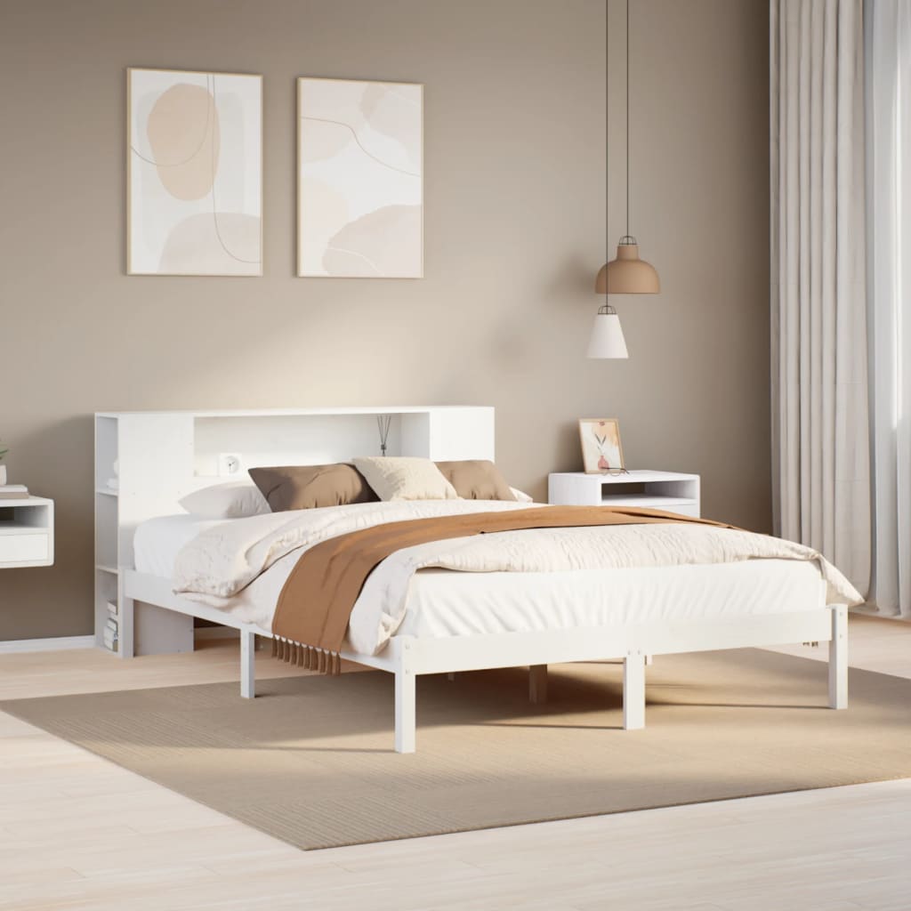Lit bibliothèque sans matelas blanc 135x190 cm bois pin massif - XIOS