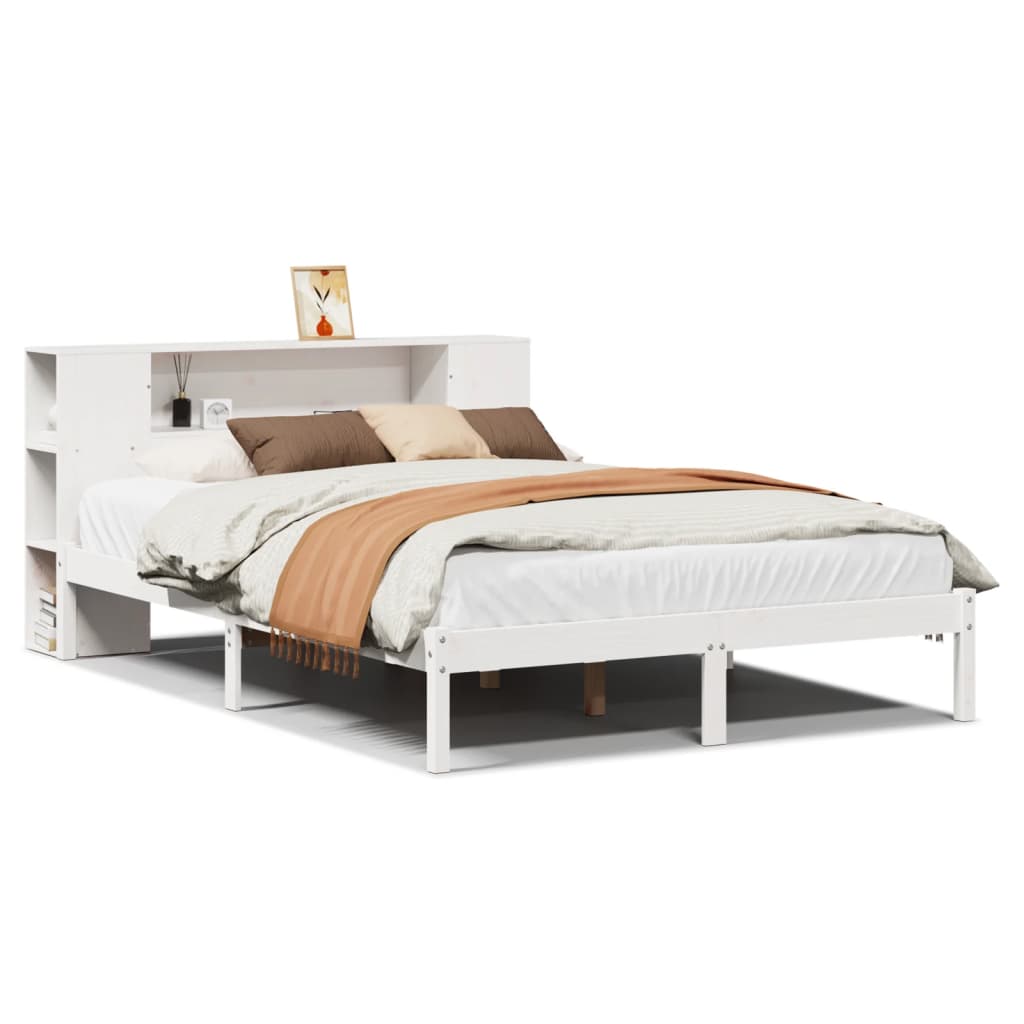 Lit bibliothèque sans matelas blanc 140x190 cm bois pin massif - XIOS