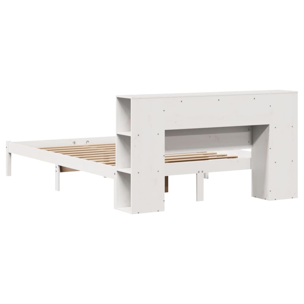 Lit bibliothèque sans matelas blanc 140x190 cm bois pin massif - XIOS