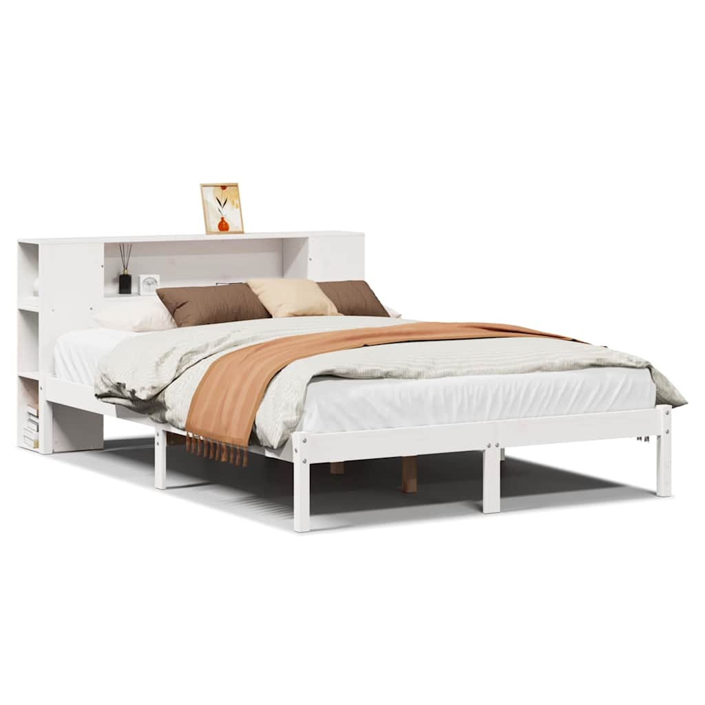 Lit bibliothèque sans matelas blanc 120x200 cm bois pin massif - XIOS