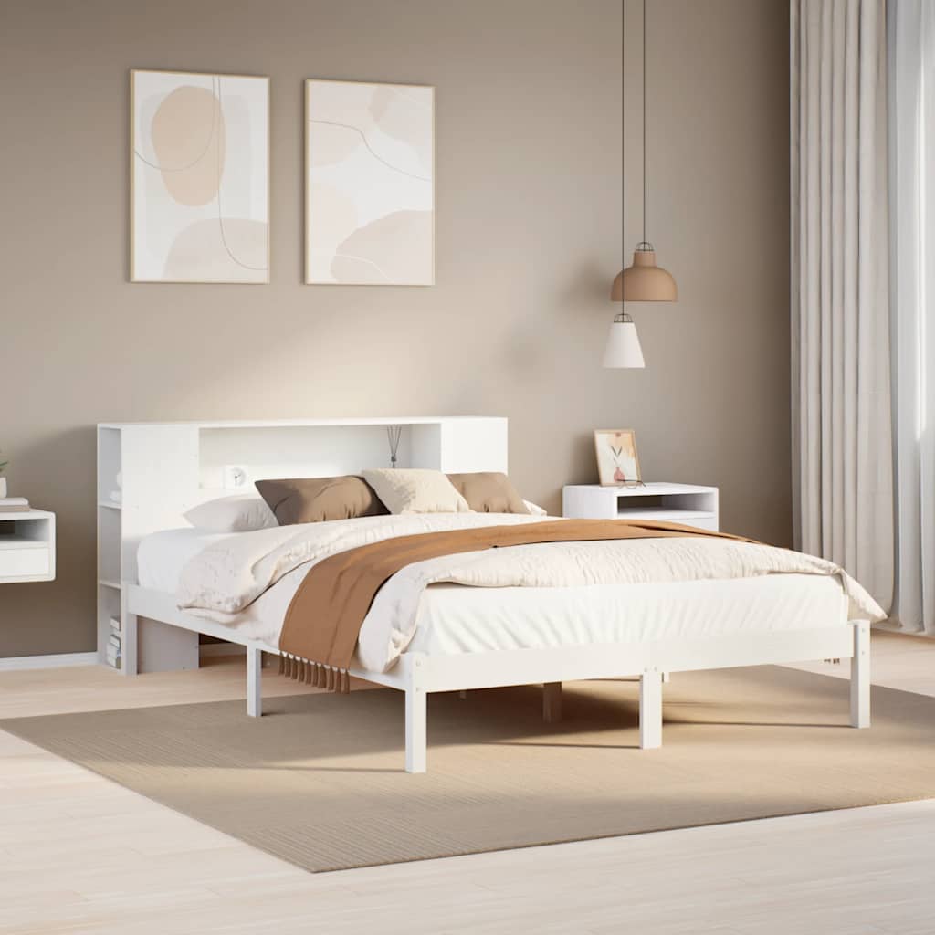 Lit bibliothèque sans matelas blanc 140x200 cm bois pin massif - XIOS
