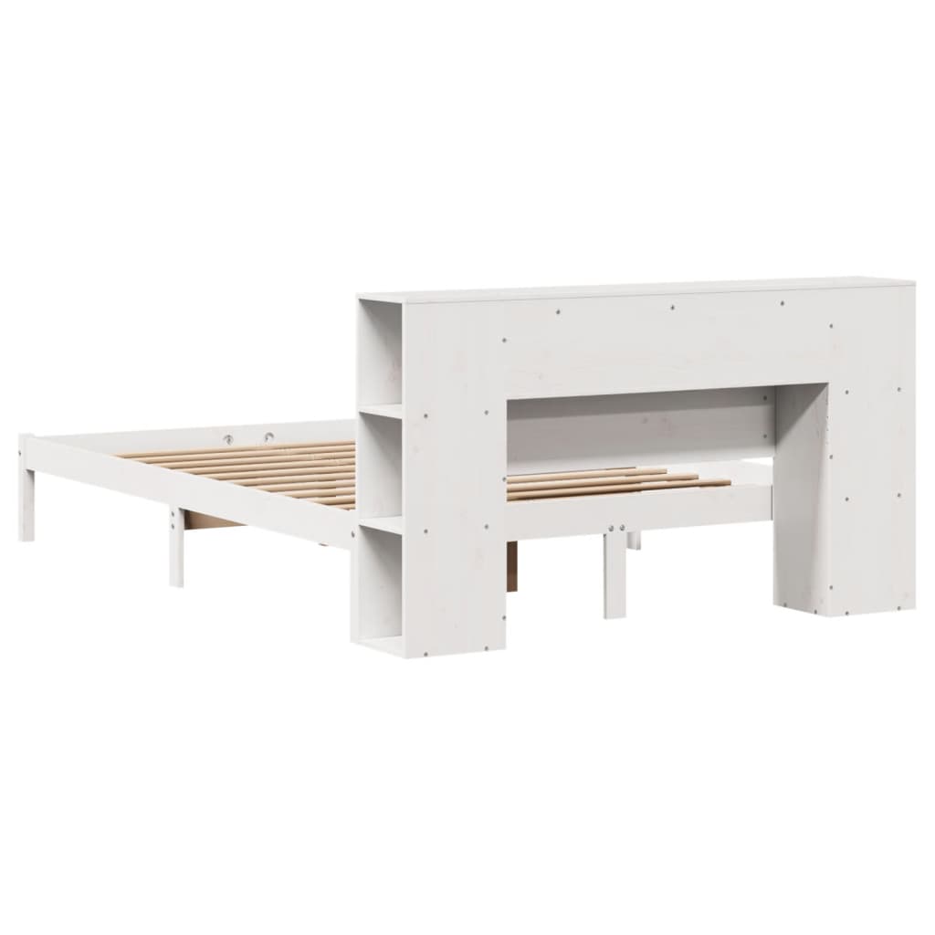 Lit bibliothèque sans matelas blanc 150x200 cm bois pin massif - XIOS