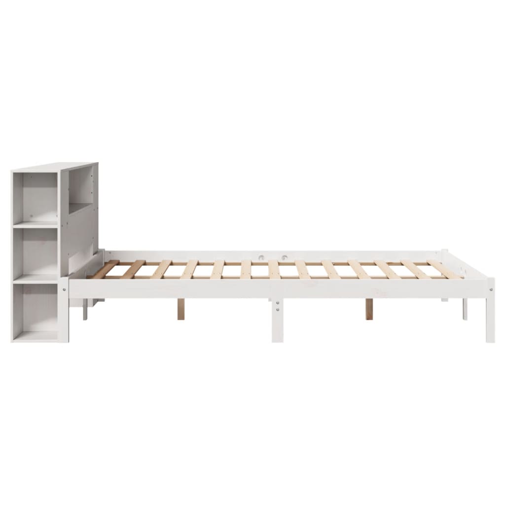 Lit bibliothèque sans matelas blanc 160x200 cm bois pin massif - XIOS