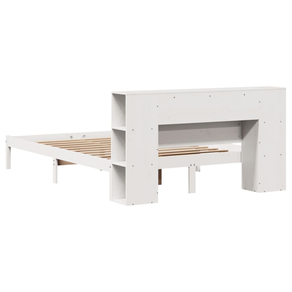 Lit bibliothèque sans matelas blanc 160x200 cm bois pin massif - XIOS