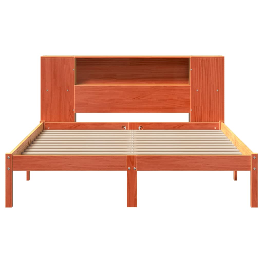 Lit bibliothèque sans matelas cire marron 135x190 cm pin massif - XIOS