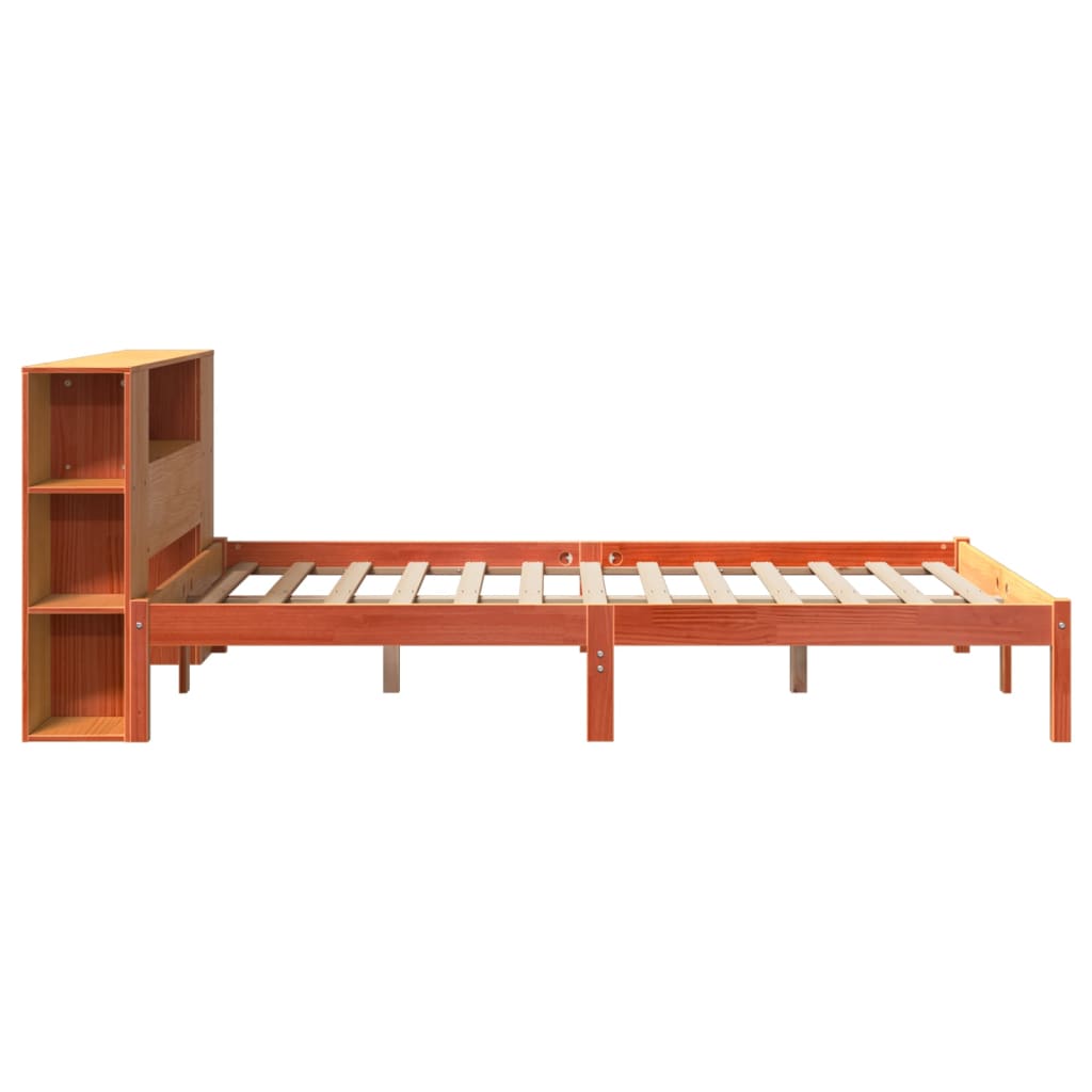Lit bibliothèque sans matelas cire marron 135x190 cm pin massif - XIOS