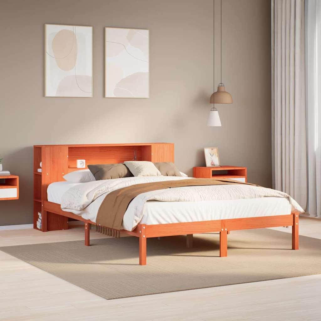 Lit bibliothèque sans matelas cire marron 140x200 cm pin massif - XIOS