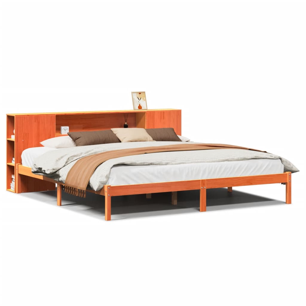 Lit bibliothèque sans matelas cire marron 180x200 cm pin massif - XIOS