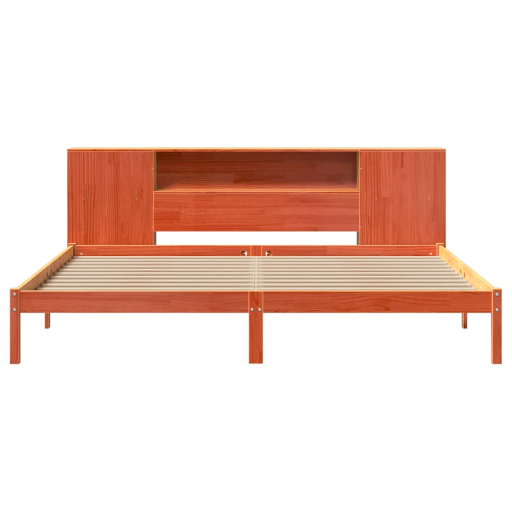 Lit bibliothèque sans matelas cire marron 200x200 cm pin massif - XIOS