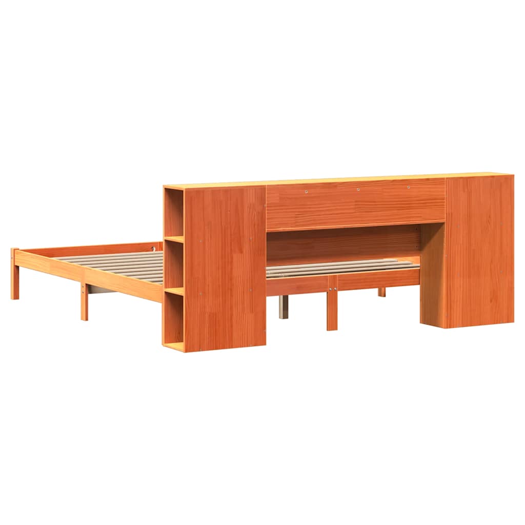 Lit bibliothèque sans matelas cire marron 200x200 cm pin massif - XIOS
