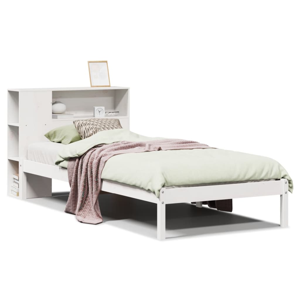 Lit bibliothèque sans matelas blanc 75x190cm bois de pin massif - XIOS