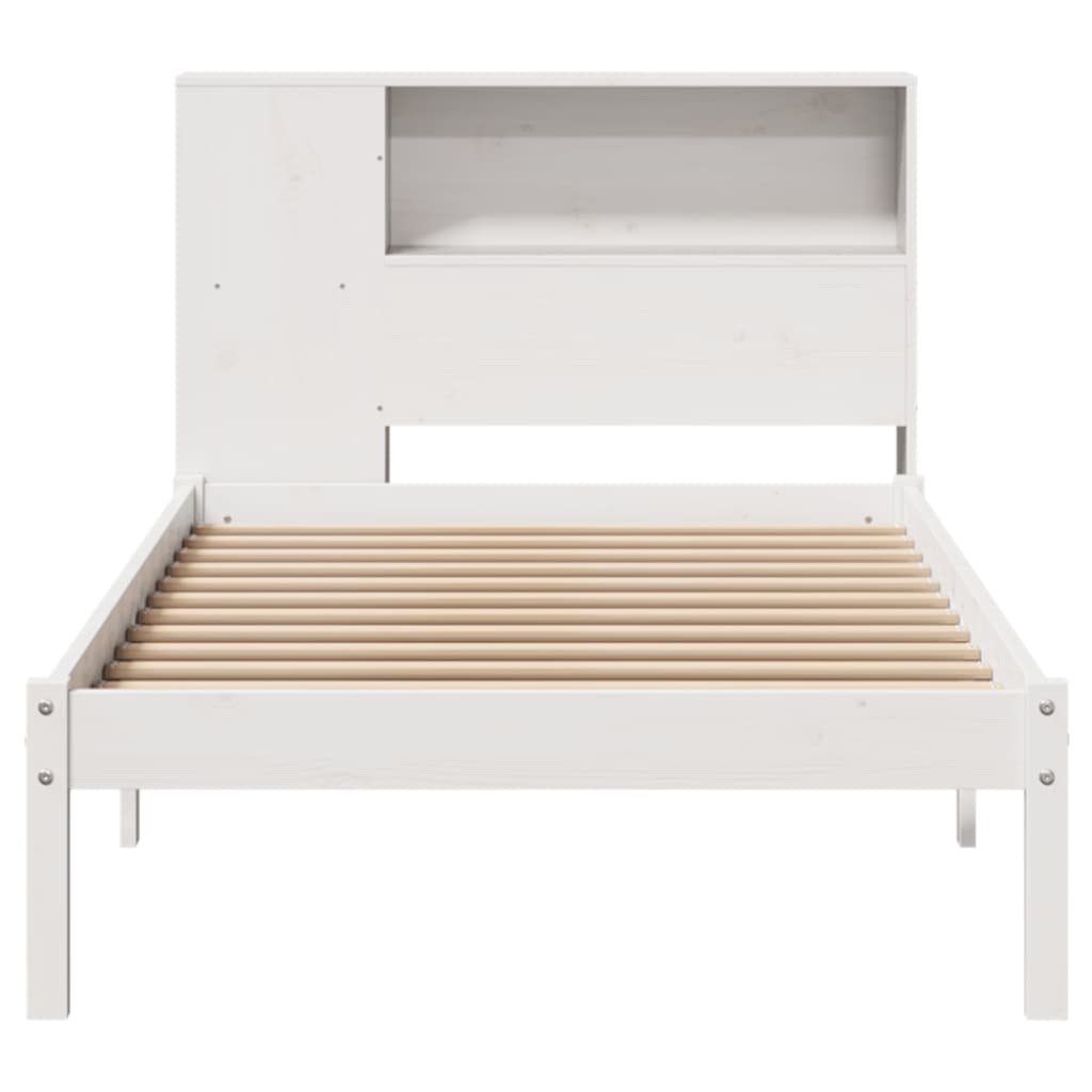 Lit bibliothèque sans matelas blanc 75x190cm bois de pin massif - XIOS