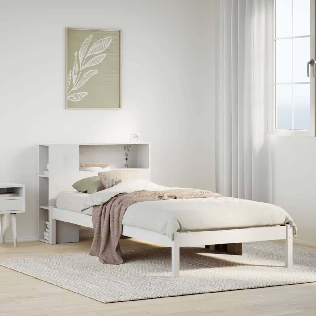 Lit bibliothèque sans matelas blanc 75x190cm bois de pin massif - XIOS