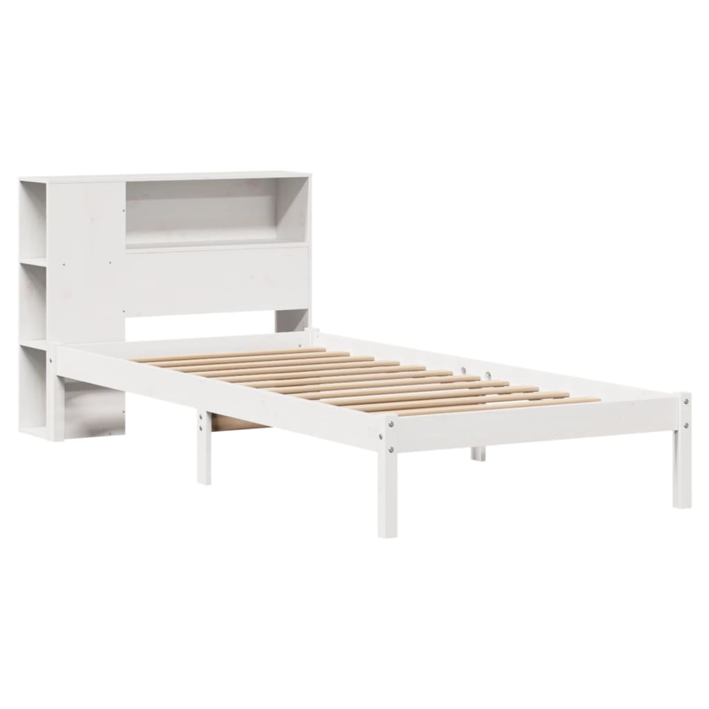 Lit bibliothèque sans matelas blanc 90x190cm bois de pin massif - XIOS