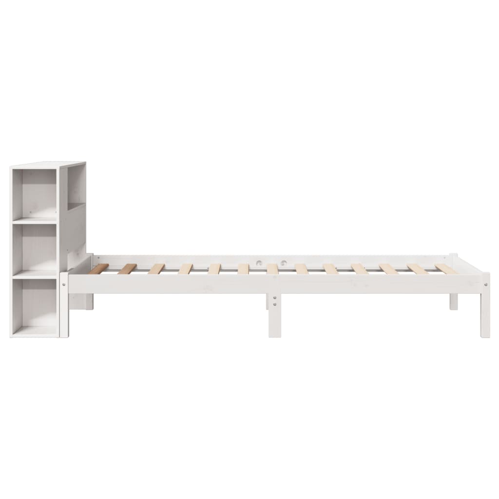 Lit bibliothèque sans matelas blanc 90x190cm bois de pin massif - XIOS