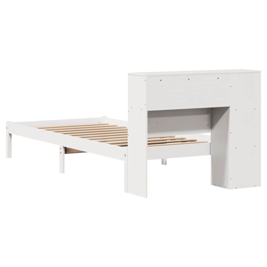 Lit bibliothèque sans matelas blanc 90x190cm bois de pin massif - XIOS