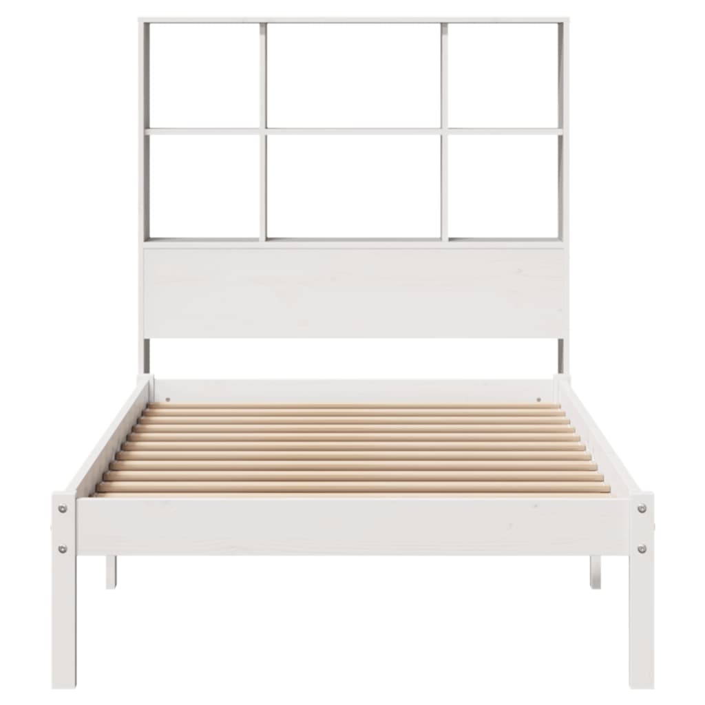 Lit bibliothèque sans matelas blanc 90x190cm bois de pin massif - XIOS