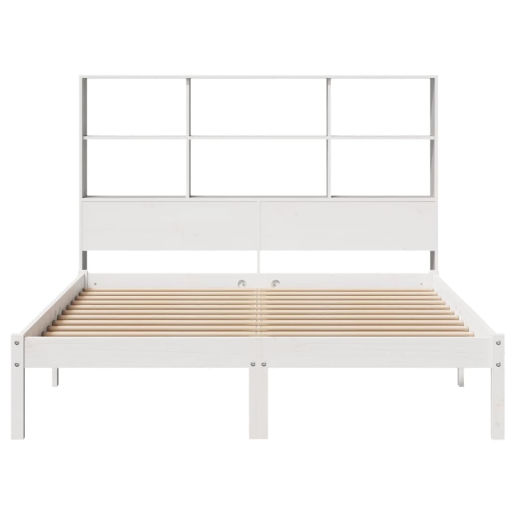 Lit bibliothèque sans matelas blanc 120x190 cm bois pin massif - XIOS