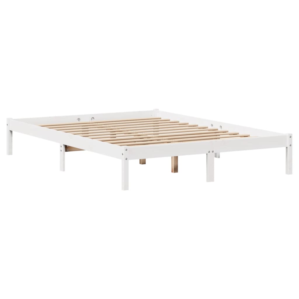 Lit bibliothèque sans matelas blanc 140x190 cm bois pin massif - XIOS