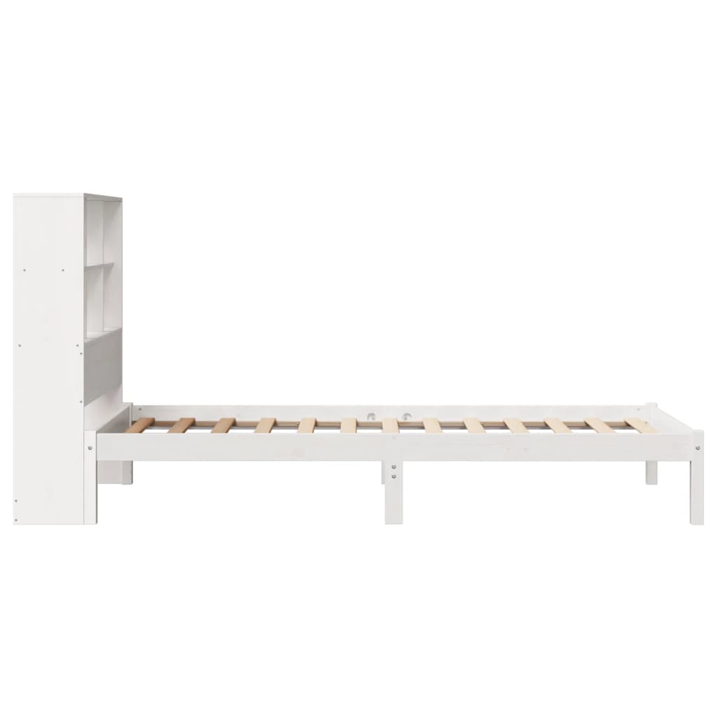 Lit bibliothèque sans matelas blanc 90x200cm bois de pin massif - XIOS