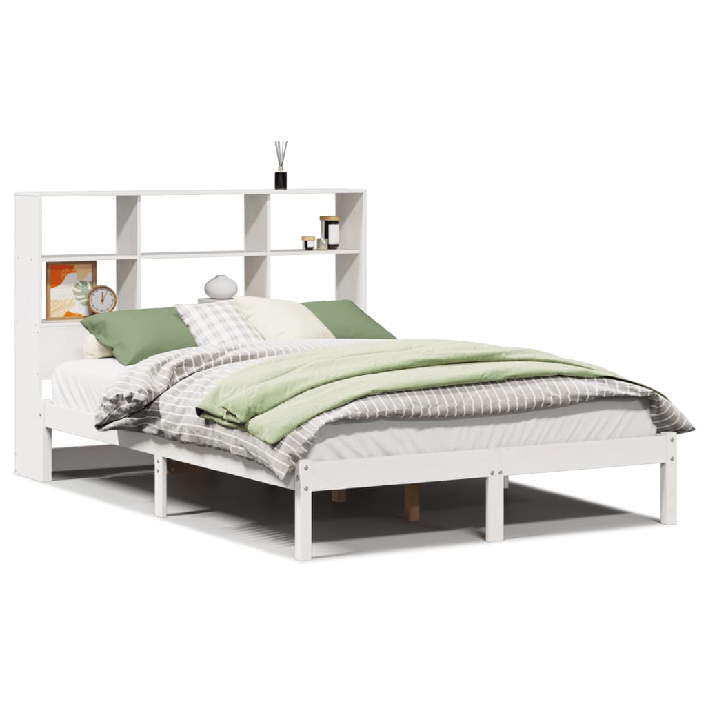 Lit bibliothèque sans matelas blanc 140x200 cm bois pin massif - XIOS