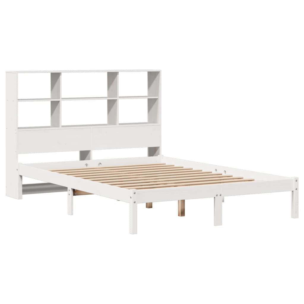 Lit bibliothèque sans matelas blanc 140x200 cm bois pin massif - XIOS