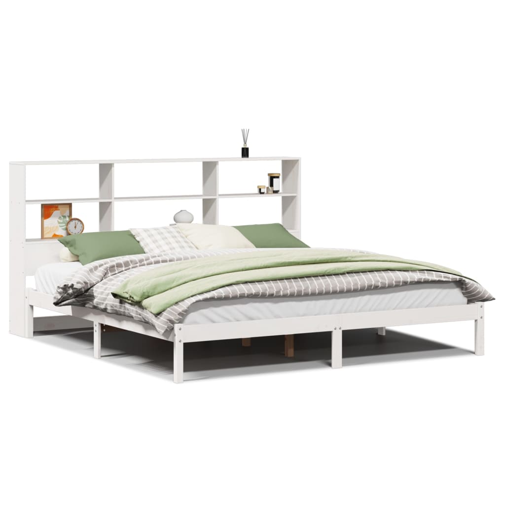 Lit bibliothèque sans matelas blanc 180x200 cm bois pin massif - XIOS