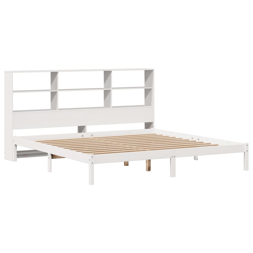 Lit bibliothèque sans matelas blanc 180x200 cm bois pin massif - XIOS