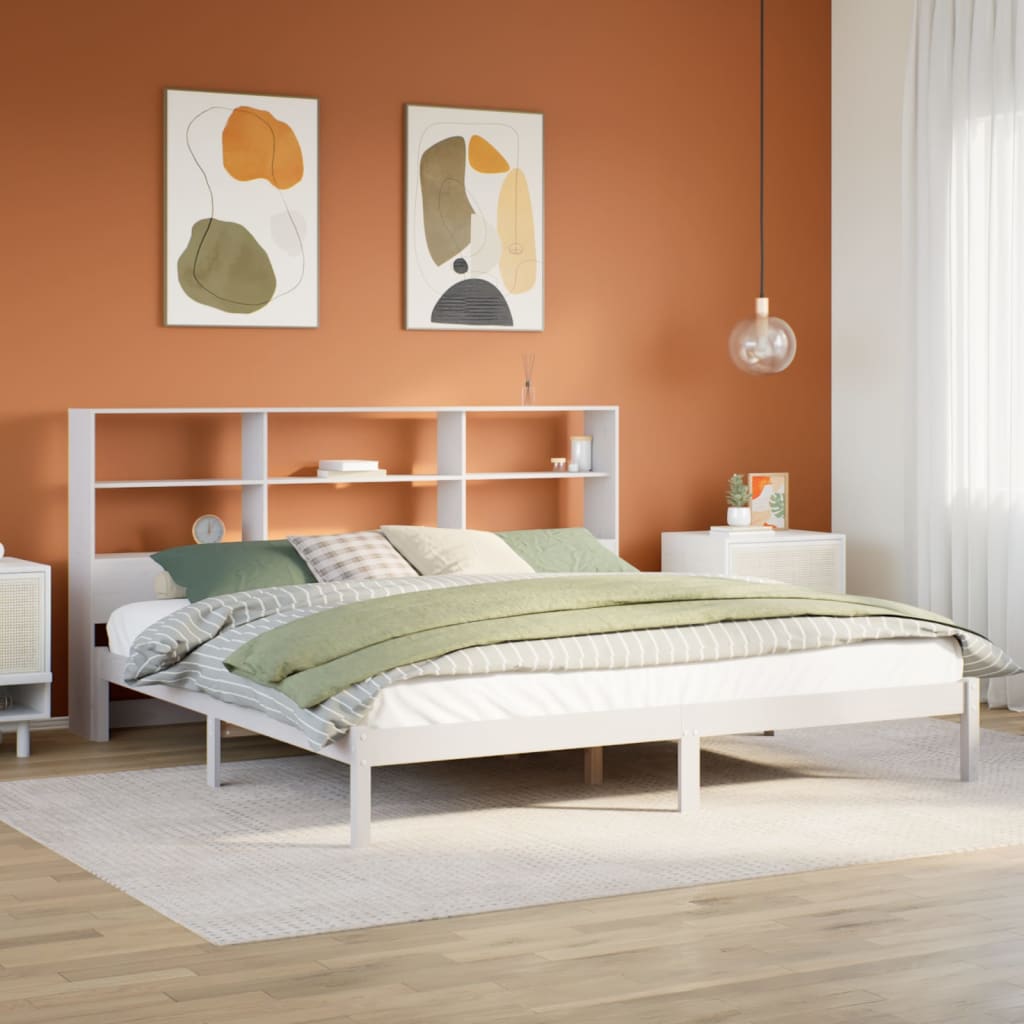 Lit bibliothèque sans matelas blanc 180x200 cm bois pin massif - XIOS