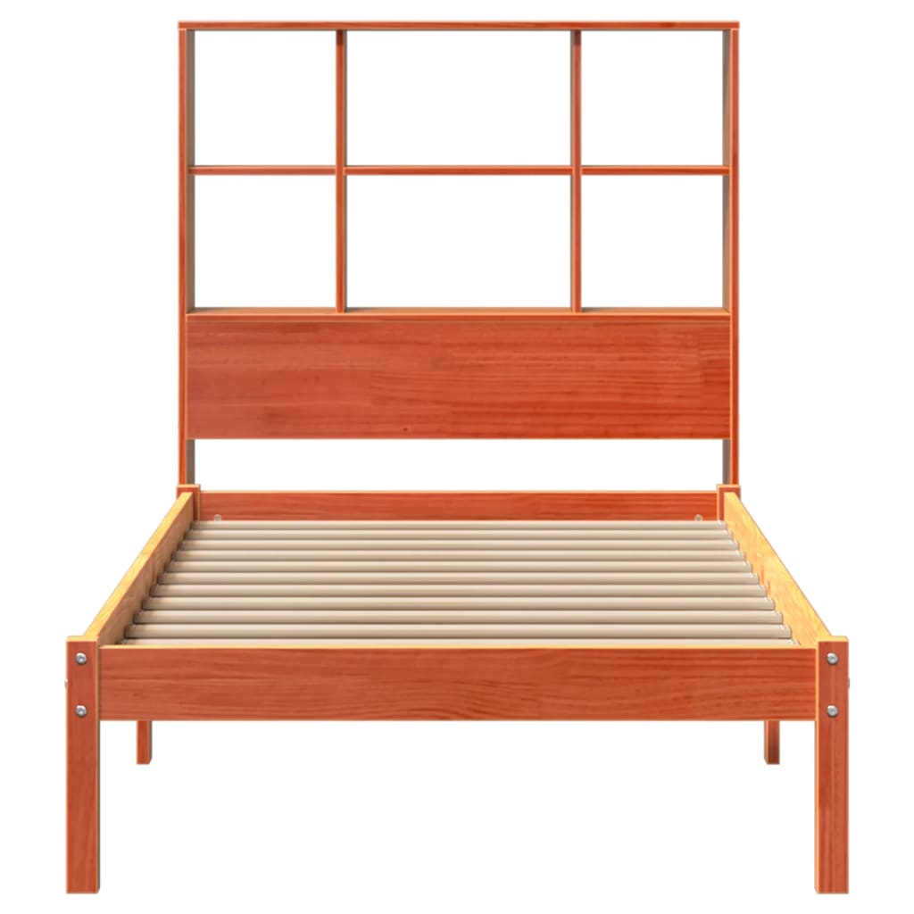 Lit bibliothèque sans matelas cire marron 75x190 cm pin massif - XIOS